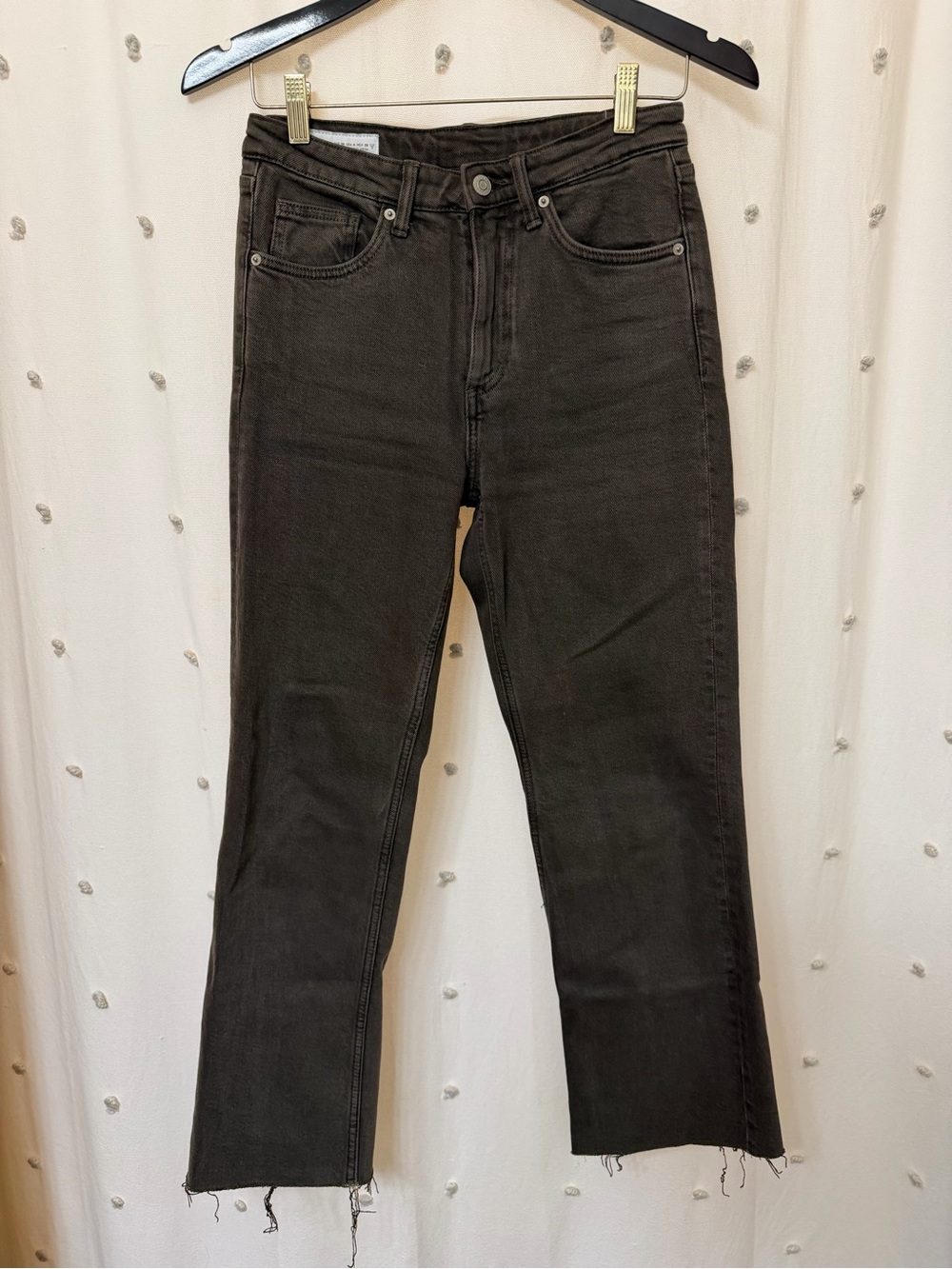 Zara Dark Brown Raw Hem Cropped Jeans